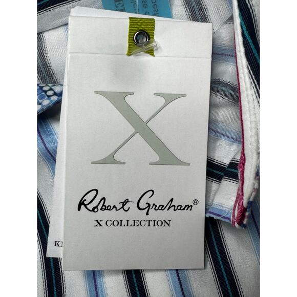 NWT Robert Graham Men's LS Tailored Fit Blue White Striped Button Up Shirt -Sz M - Picture 7 of 9